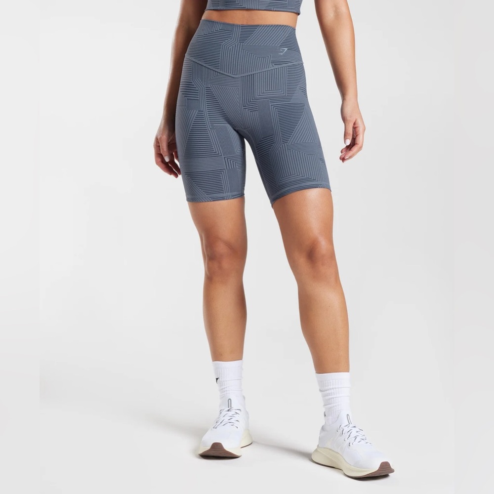 Gymshark Elevate Cycling Geometric Patterned Blue Shorts